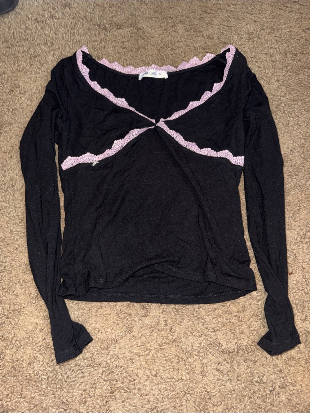 Black Long Sleeve Top with Pink Trim Detail
